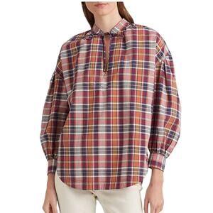 Lauren Ralph Lauren Cotton Madras Tie-Neck Blouse New Size Small